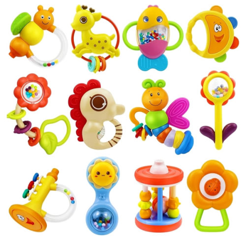 MOONTOY 12pcs Baby Rattles for Babies 0-6 Months Teething Toys 3-6 Months, Newborn Infant Teethers Baby Toys 6-12 Months, Montessori Baby Easter Basket Stuffers Gifts 1 2 3 4 5 6 7 9 10 Month Boy Girl