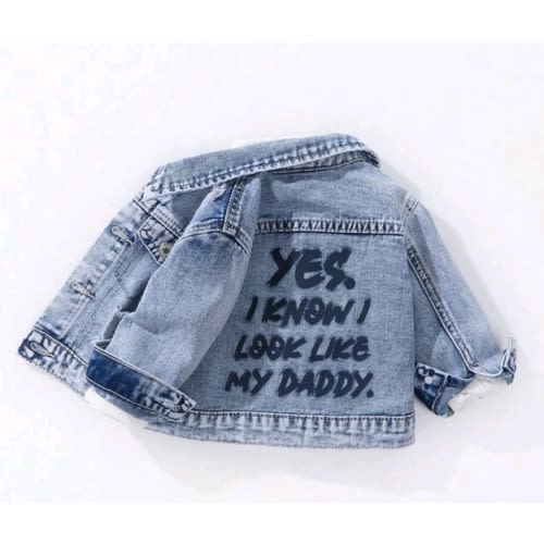 SHEIN Baby Boy Casual Everyday Street Style Light Wash Denim Ripped Slogan Print Jacket | SHEIN USA