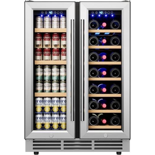 Icyglee 24" Wine and Beverage Refrigerator, 88 Cans &21 Bottles Dual Zone