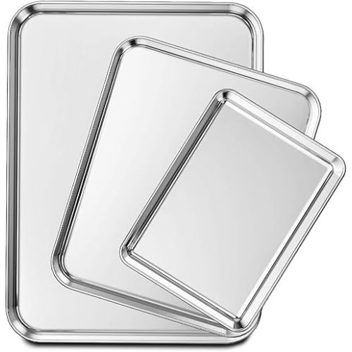 Wildone Baking Sheet Set of 3, Stainless Steel Cookie Sheet Baking Sheet Pan, 9/12/16 Inch, Non Toxic & Heavy Duty & Easy Clean