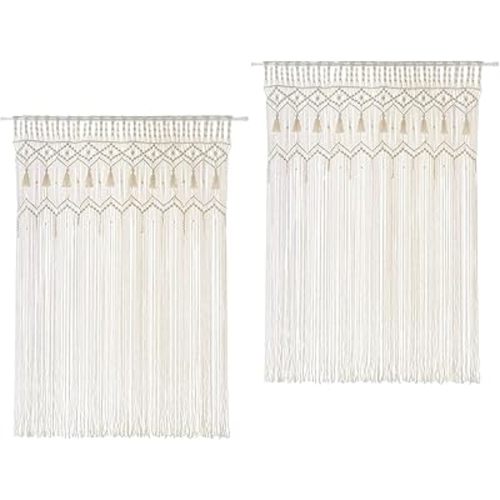 Mkono Macrame Curtain Large Boho Woven Wall Hanging Window Curtains Handmade Bohemian Decor for Window Doorway Closet Wedding Backdrop Arch Bedroom Living Room Apartment, 51''W x 70''L, Set of 2