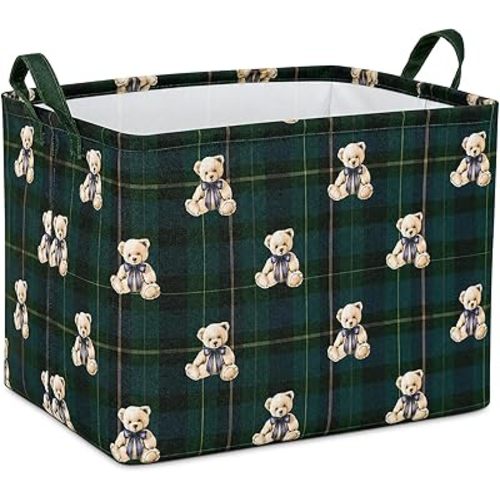 Bear Laundry Basket Rectangular Storage Basket Collapsible Organizer with Handles for Nursery Decor Bedroom Bathroom Living Room