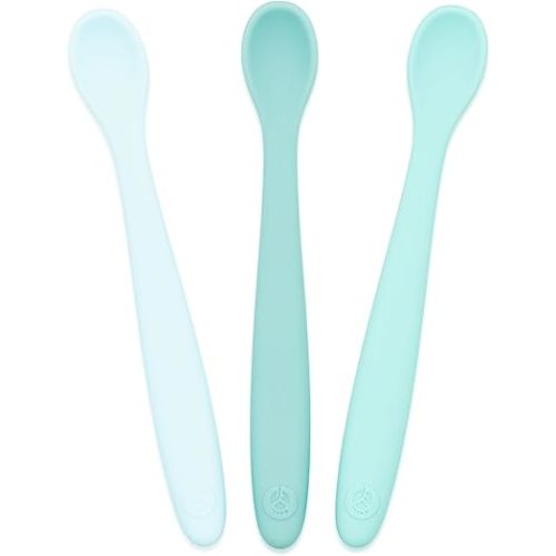 WeeSprout Silicone Baby Spoons - First Stage Infant Feeding Utensils With Soft-Tip, Bendable Kitchenware for Parent & Self-Feeding, Ultra-Durable, Dishwasher Safe, Travel Case, Set of 3