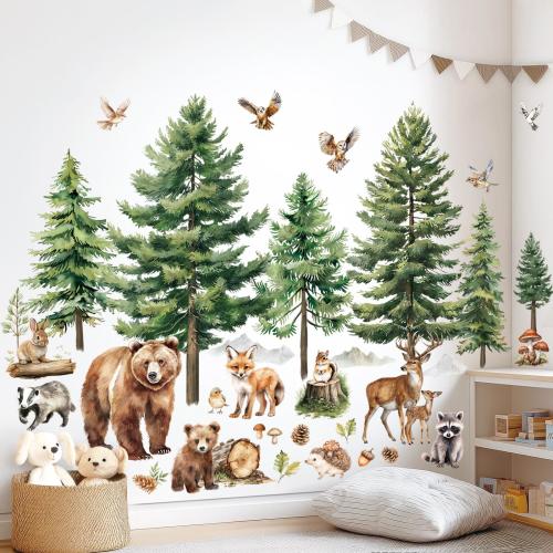 DECOWALL Forest Animals Wall Art Prints – Bear, Fox, Deer, and Woodland Creatures Decals for Kids' Rooms & Nurseries Decor (SG4-2520)