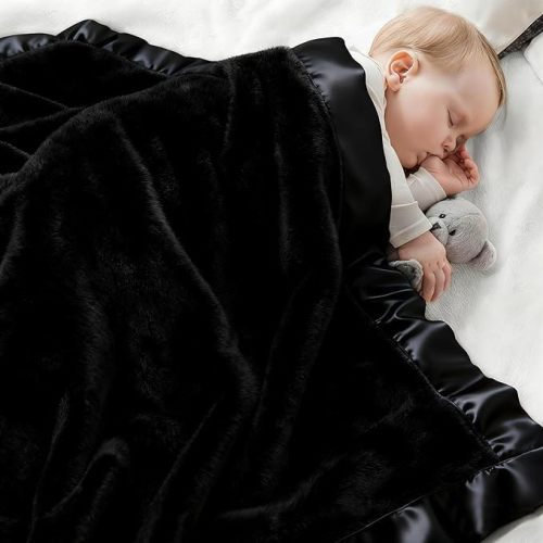 Pro Goleem Fleece Baby Blanket with 2 Inch Satin Trim Soft Anti-Static Plush Blanket for Boys and Girls Christmas Baby Gifts for Babies Black 30''x40''