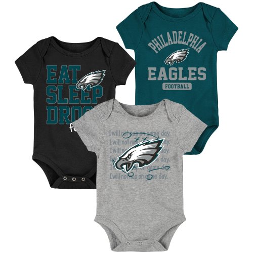 Newborn & Infant Midnight Green/Black Philadelphia Eagles Eat Sleep Drool Football Three-Piece Bodysuit Set