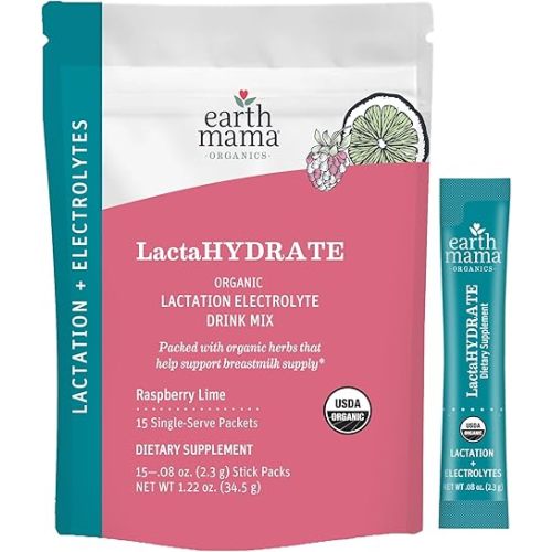 Earth Mama Organic LactaHYDRATE Lactation Hydration Drink Mix - 3.35 oz - USDA Certified Organic Electrolyte Drink with Herbs - Used to Help Support Breastmilk Supply for Breastfeeding & Pumping Moms