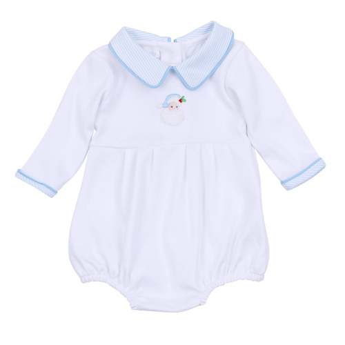 Santa Baby Collared Long Sleeve Bubble - Light Blue