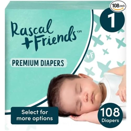 Rascal + Friends Premium Diapers, Size 1, 108 Count