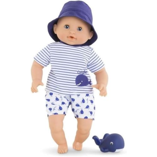 Corolle Bebe Bath Marin Baby Doll - 12" Soft-Body with Rubber Whale Toy, Safe for Water Play in Bathtub or Pool, Vanilla-Scented - for Kids Ages 18 Months and up