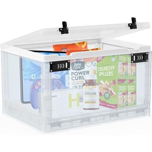 Large Medicine Lock Box for Safe Medication, 24 Litre Locked Medicine Box with Combination Code, Hygienic Lockable Storage Box for Snacks/Food/Electronic/Fridge/Personal Items Stackable Clear