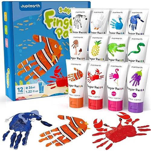 JUPITEARTH 28 PCS Finger Paint, Baby Safe Paints for Hand and Feet 36ml