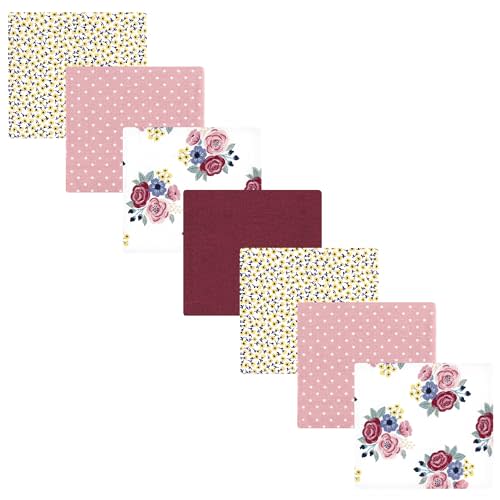 Hudson Baby Unisex Baby Cotton Flannel Receiving Blankets Bundle, Blush Navy Floral, One Size