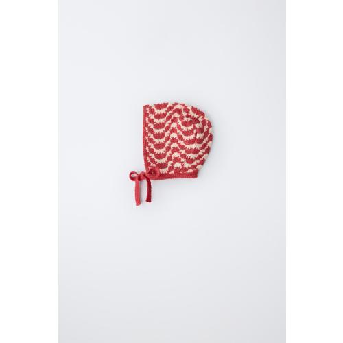 TEXTURED KNIT BONNET - Ecru / Red | ZARA United States