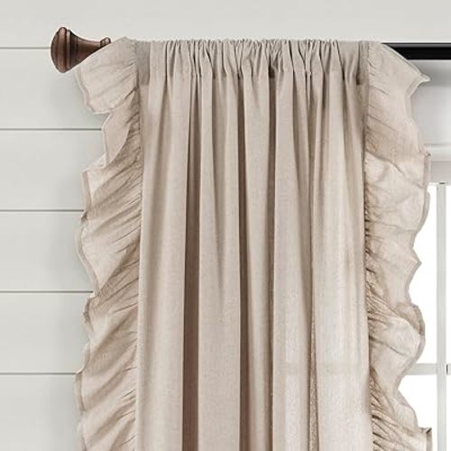 Lush Decor Linen Ruffle Window Curtain Panel (Single Panel), 84" L x 54" W, Linen
