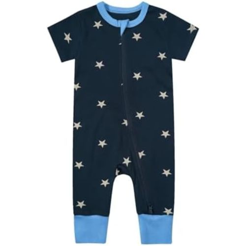 Teach Leanbh Toddler Baby Boys Girls Footless Pajamas Cotton 2 Way Zipper Printing Short Sleeve Romper Sleep and Play