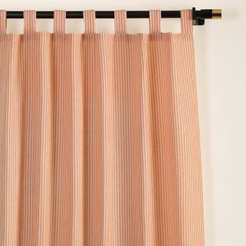 THE ART BOX Gauze Tab Top Striped Curtains, Orange Striped, 63x42, 2 Panels