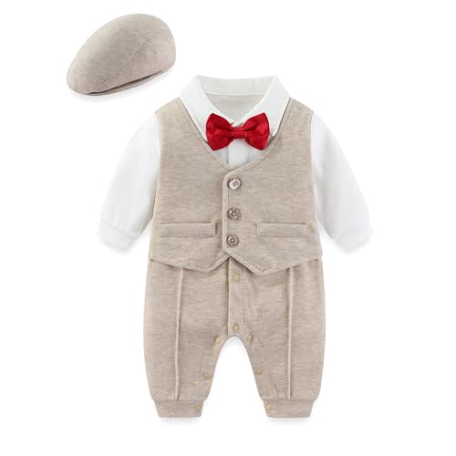 Newborn Baby Boy Gentleman Tuxedo Romper One Piece Long Sleeve Bowtie Outfit Formal Wear Clothes Suit