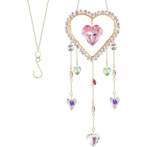 Hanging Colorful Sunshine Catcher, Love-Shaped Crystal Wind Chimes, Crystal Pendant, Sunlight Catcher, Home Decoration, Birthday Gift, Valentine's Day Gift (Pink)