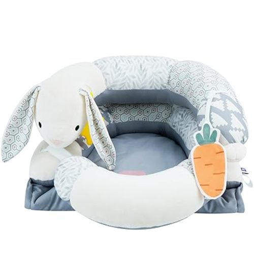 Lovvie & Joy 2-in-1 Tummy Time Mat & Seated Support Pillow,Baby Tummy Time Pillow Support for Newborns and Older Babies,with Detachable Support Pillow and Toys Rabbit