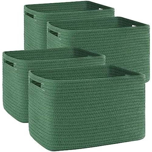 4 Pack Storage Baskets for Organizing, Woven Baskets for Shelves - Perfect for Toys, Books, Towels, and Clothes, Durable Gift Basket Bins Toy Storage, 12.7''L x9''W x7.8''H, Green