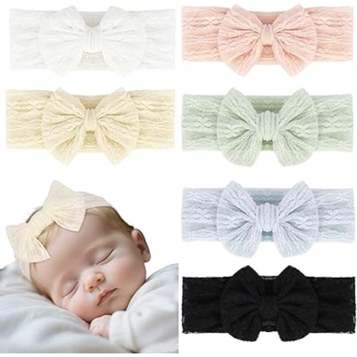Baby Headbands Soft Nylon Baby Girl Bows 6Pcs Stretchy Knot Hairbands with Bows for Baby Girls Newborns Infants Toddlers Kids Elastic Hair Accessories for Daily Wear
