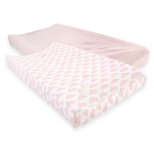 Hudson Baby Cotton Changing Pad Cover, Heather Pink Cloud, 2 Count