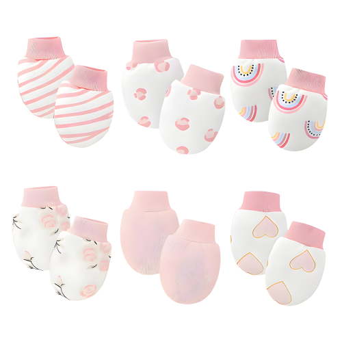 TELOLY 6 Pairs Baby Mittens,Cotton Mittens for Newborn Baby Girls,Newborn Mittens No Scratch,Pink