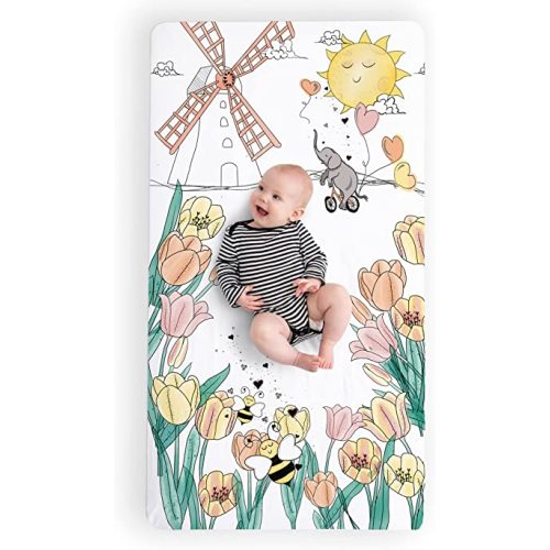 JumpOff Jo - Fitted Crib Sheet, Super Soft Breathable 100% Cotton Baby Crib Sheet for Standard Crib Mattresses and Toddler Beds, 28 in. x 52 in. - Tulip Fields