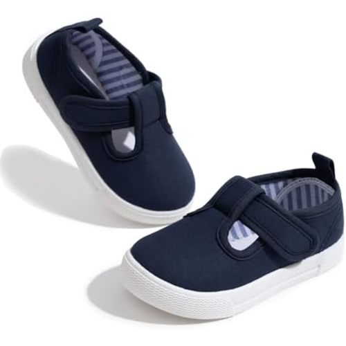 Sonsage Toddler Boys Girls Canvas Sneakers Soft Sole T-Strap Shoes Lightweight Comfy Classical Flats Non Skid Shoe for Little Kids