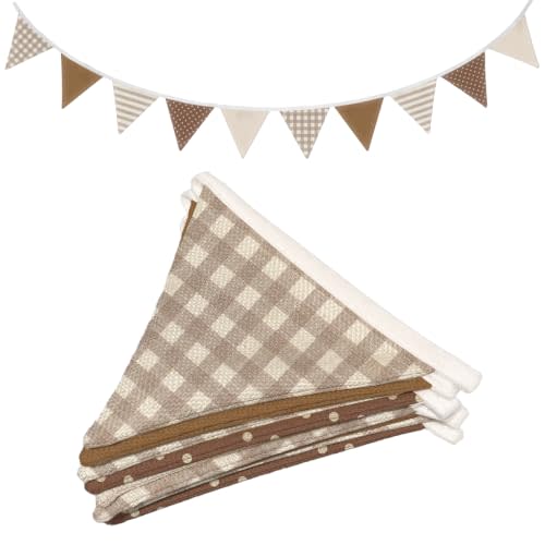 Toddler Boy Room Decor Fabric Garland, Neutral Boho Wall Hanging Pennant Banner,Gingham Polka Dot Bunting Flags for Nursery Decor, Kids Bedroom Playroom Classroom Decor
