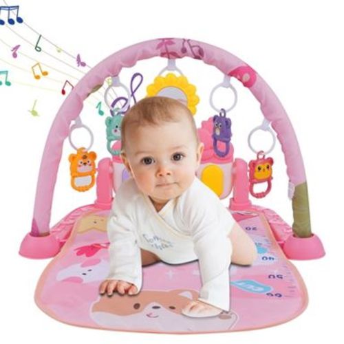 Angel Sar Baby Play Gym with Piano Mat, 4 Hanging Toys, Mirror, for 0-12 Months, Tummy Time and Crawling Activity
