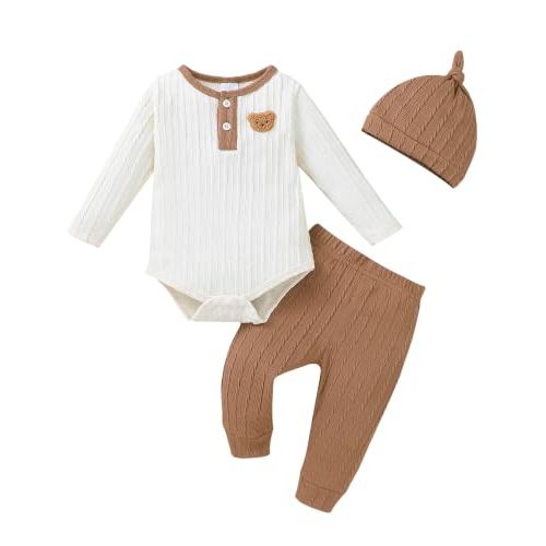 Renotemy Newborn Baby Boy Clothes Winter Outfit Essentials Preemie-12Months | Preemie Clothes Boys,Cute Coming Home Outfits Boy Newborn Photography Outfits,Fall Winter Ribbed Knitted Long Sleeve Rompers