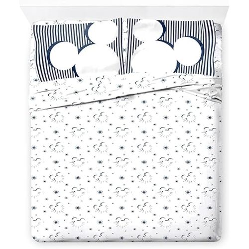Jay Franco Kids Sheet Set with Fitted, Flat Sheets & Pillow Cover - Ultra-Soft Bedding with Pillowcase for Room Decor, White - Mickey Mouse, 4 Piece Full