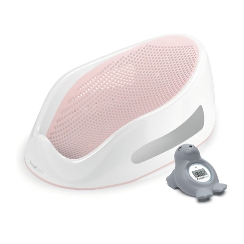 Angelcare Baby Pink Soft Touch Bath Support & Thermometer Bundle | Newborn Baby Bathtub 0-6 Months | Baby Registry Must-Have | Newborn Essentials for Safe & Comfortable Bath Time