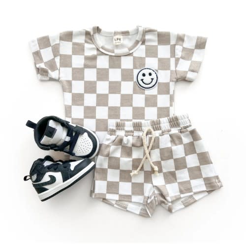 Checkered Shorts Set | Latte