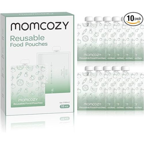 Momcozy Reusable Baby Food Pouches for Toddlers,BPA Free Plastic,Food Safe,Freezer Safe,Refillable for Applesauce Yogurt & Puree Squeeze Pouch,10 packs,5oz