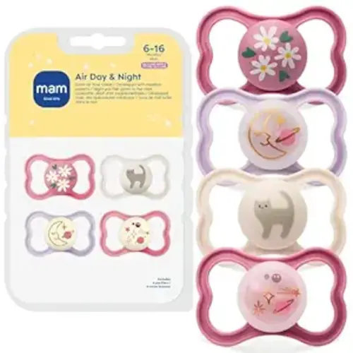 MAM Air Pacifier 6-16 Months, Extra Air Flow for Sensitive Skin, 4 Pack