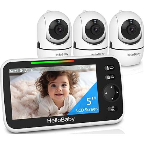 HelloBaby No WiFi Baby Monitor 5" Screen 30-Hour Battery Pan-Tilt-Zoom Video Upgrade with Camera and Audio, Night Vision, VOX, 2-Way Talk, 8 Lullabies and 1000ft Range, HB6550