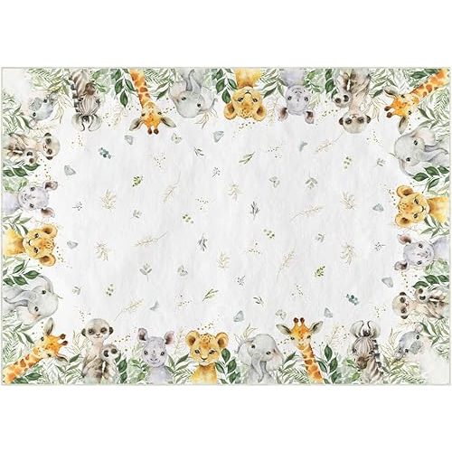 Artoid Mode Animals Elephant Giraffe Baby Shower Area Rug, Spring Birthday Home Decor Low-Profile Washable Area Rugs for Entryway Bedroom Living Room Laundry Room Indoor 5x7 Feet