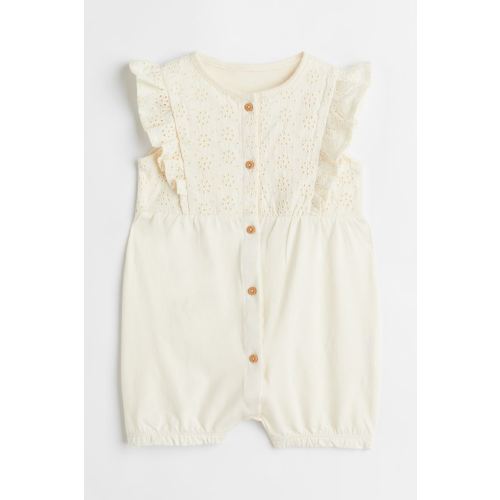 Flounce-trimmed Romper Suit, Cream