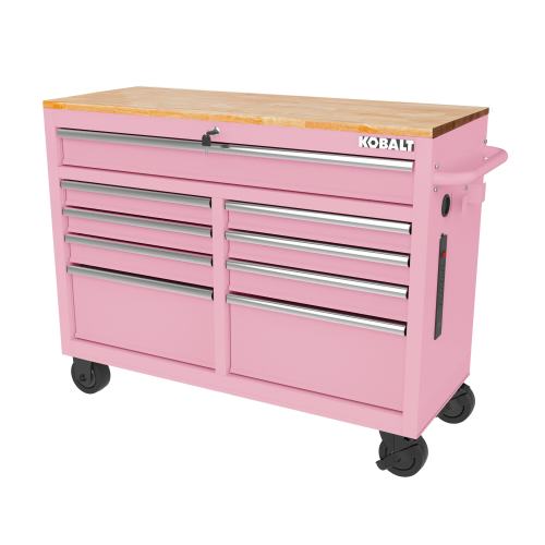Kobalt 18.1-in W x 37.2-in H 9 -Drawers Rolling Pink Wood Work Bench