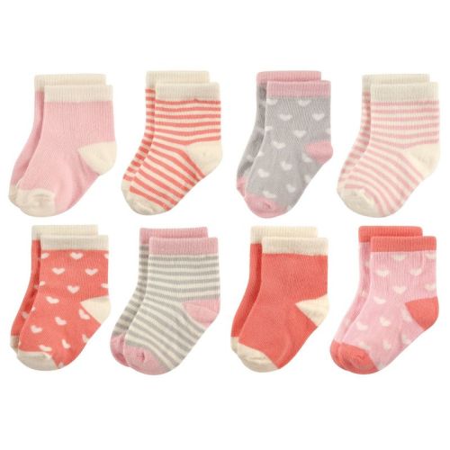 Hudson Baby Infant Girls Cotton Rich Newborn and Terry Socks, Hearts, 6-12 Months
