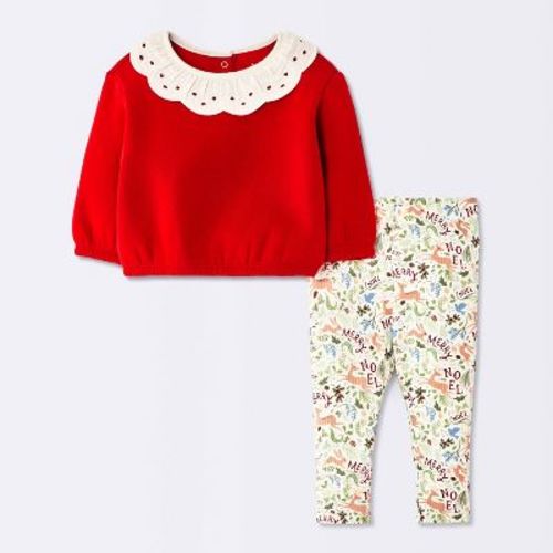 Baby Girls' Christmas Merry Dear Set - Cloud Island™ Red Newborn