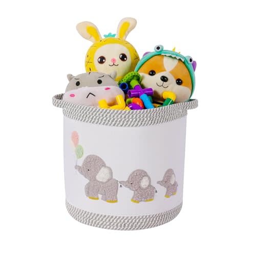 Baby Toy Basket Laundry Hamper Blanket Baskets Cute Elephant Nursery Storage Basket, Woven Cotton Rope Nursery Organization Bins For Girls Boys Kids Baby Shower Gifts Baskets