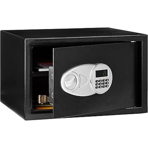 Amazon Basics Steel Security Safe and Lock Box with Electronic Keypad, Easy to Use, Secure Cash, Jewelry, Documents, Black, 1.2 Cubic Feet, 16.9-x-14.6-x-10.6-inches (WxDxH)
