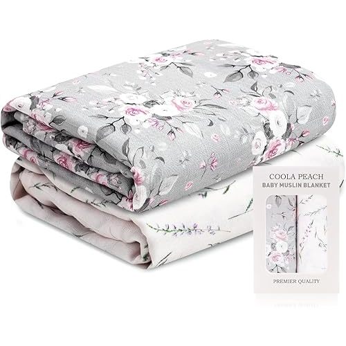 CoolaPeach Baby Muslin Swaddle Blankets,2 Pack Receiving Blanket Baby Girl & boy,Large47 x 43 inches,Soft & Skin Friendly Baby Blanket Wrap(Florals)