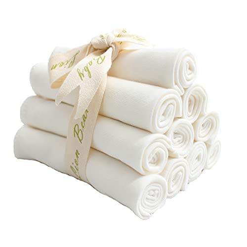 10 Pack Reusable Colored Organics Baby Washcloths, Soft Absorbent Organic Cotton Washable Saliva Towel Face Wipes, Newborn Bath Face Towel, Natural Baby Wipes for Sensitive Skin (White)