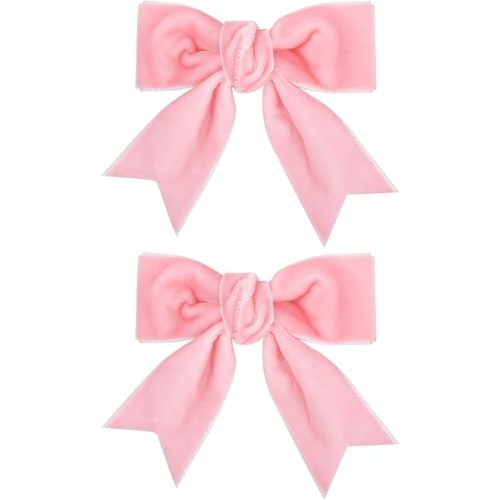 Velvet Ribbon Bow Hair Clip Pink Valentines Christmas Gift Handmade Cute Alligator Barrettes Pins Bowknot Decor Accessory Small for Teen Toddler Baby Girls Kids Women