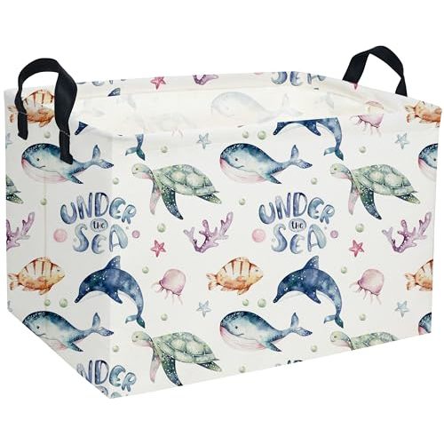 DDBASKET Rectangular Kids Basket Fish Storage Basket Sea Baskets Toy Storage Bin Ocean Room Decor for Home(Ocean)